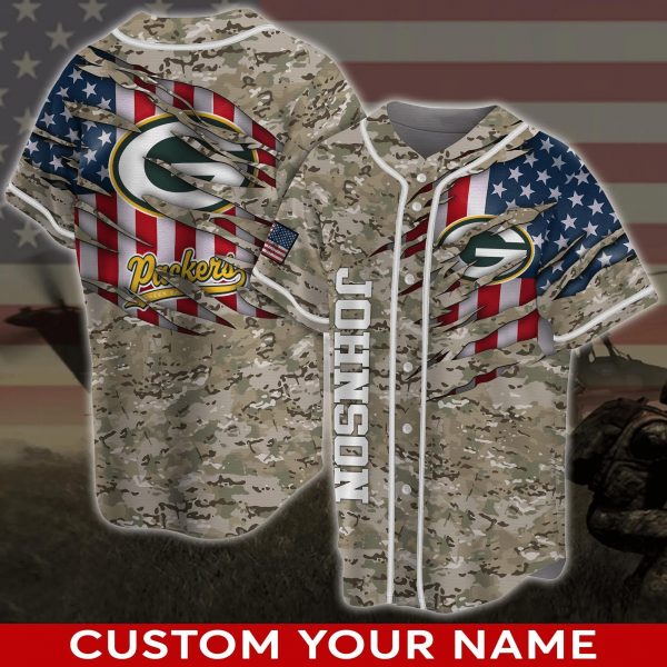 Personalized NFL Green Bay Packers Camo Custom Name Baseball Jersey Shirts