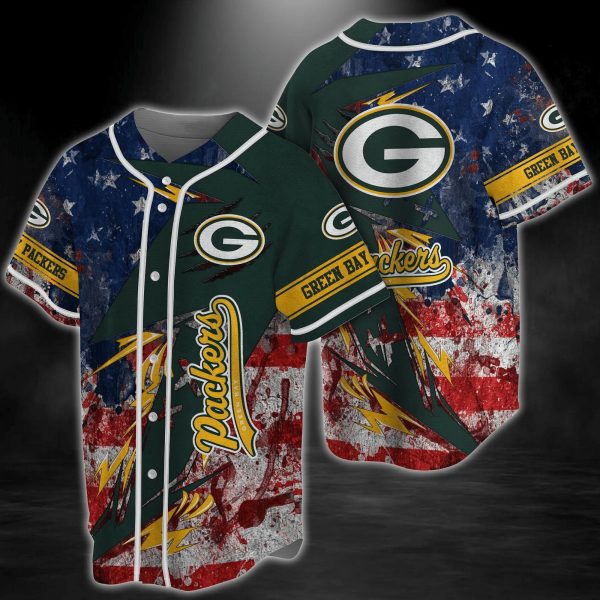 Personalized NFL Green Bay Packers Flag Baseball Jersey Shirts