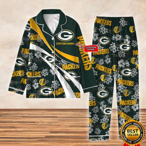 Personalized NFL Green Bay Packers Football Custom Name Satin Pajamas