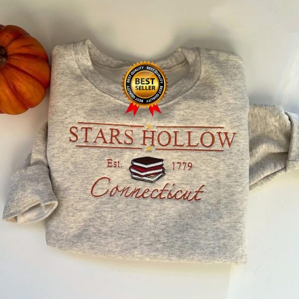 Stars Hollow embroidered crewneck, Stars Hollow Connecticut Embroidery Hoodie