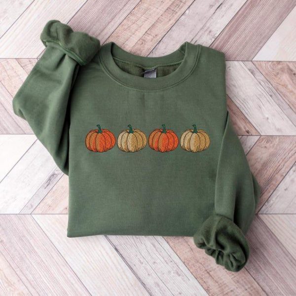 Embroidered Pumpkin Sweatshirt, Embroidered Fall Sweatshirt, Halloween Embroidered Sweatshirt, Spooky Season Hoodie