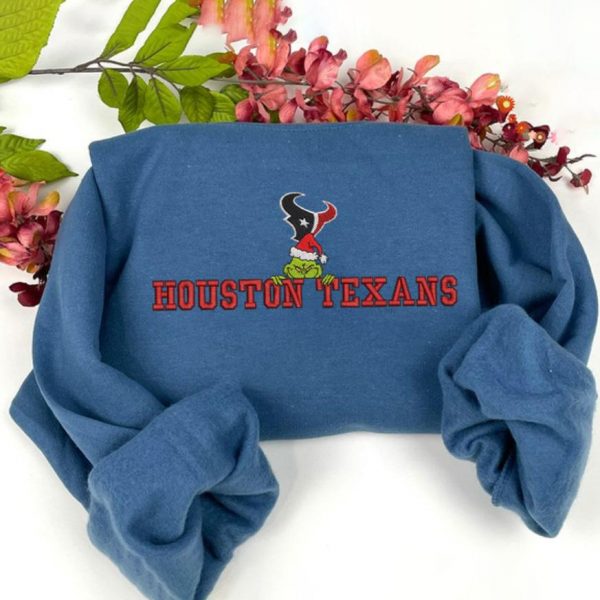 Grinch Christmas NFL Houston Texans Football Embroidered Sweatshirts, T-Shirts, Hoodies