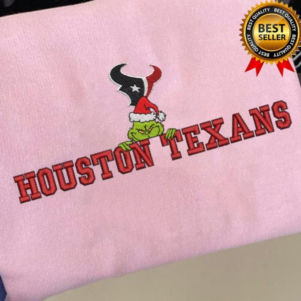 Grinch Christmas NFL Houston Texans Football Embroidered Sweatshirts, T-Shirts, Hoodies