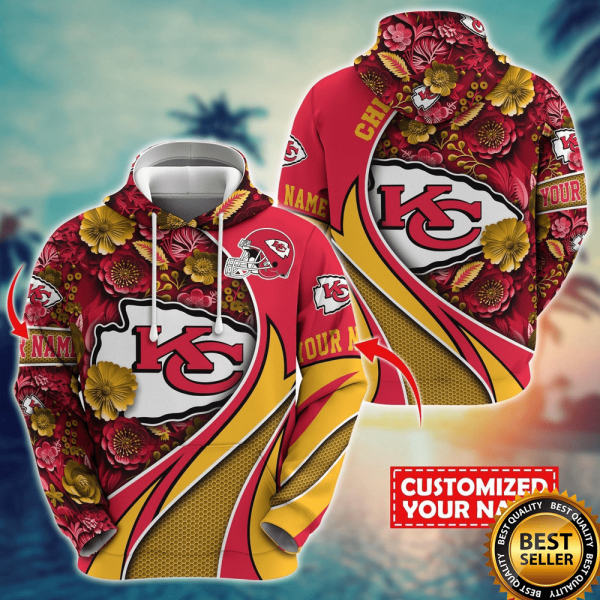 Personalized NFL Kansas City Chiefs Hoodie Flower 3D Hoodie, Kansas City Football Fan Gift