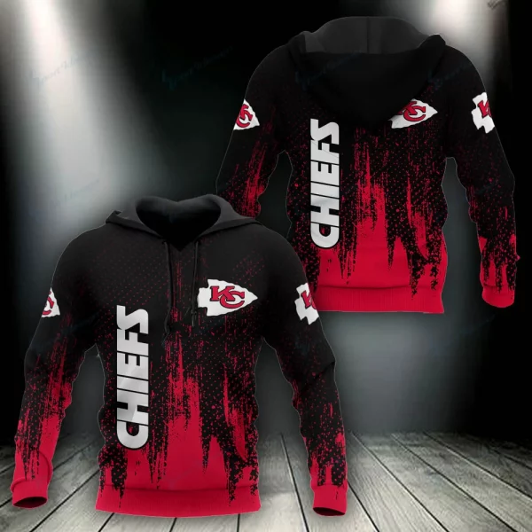 Kansas City Chiefs Red and Black Gradient 3D Hoodie