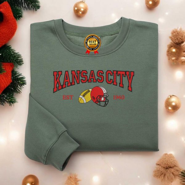 Vintage Kansas City Football Embroidered Sweatshirt, Kansas City Fan Sweatshirt Football Crewneck, Kansas City Sweatshirt Game Day