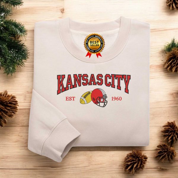 Vintage Kansas City Football Embroidered Sweatshirt, Kansas City Fan Sweatshirt Football Crewneck, Kansas City Sweatshirt Game Day