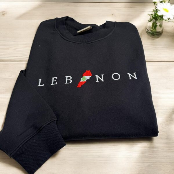 Beirut Lebanon Map In Flag Embroidered Sweatshirts, T-Shirts, Hoodies