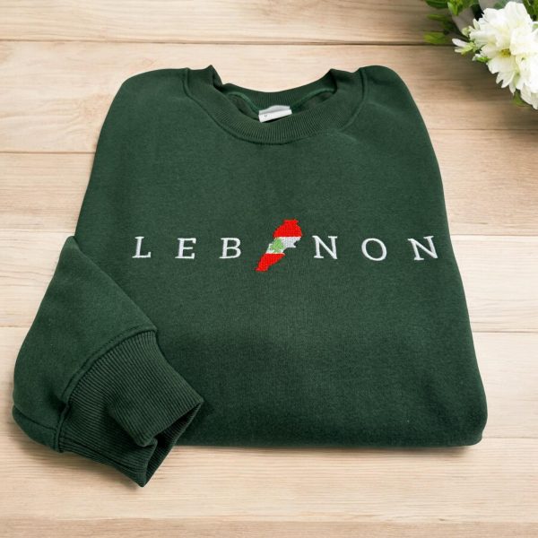 Beirut Lebanon Map In Flag Embroidered Sweatshirts, T-Shirts, Hoodies