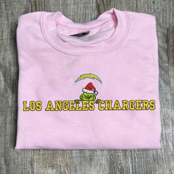 Grinch Christmas NFL Los Angeles Chargers Football Embroidered Sweatshirts, T-Shirts, Hoodies