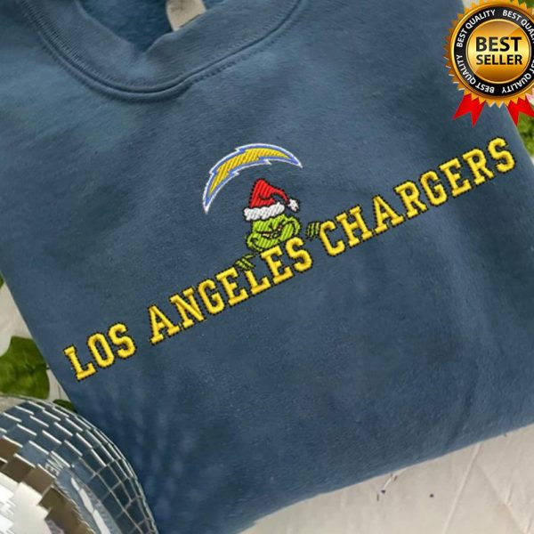 Grinch Christmas NFL Los Angeles Chargers Football Embroidered Sweatshirts, T-Shirts, Hoodies