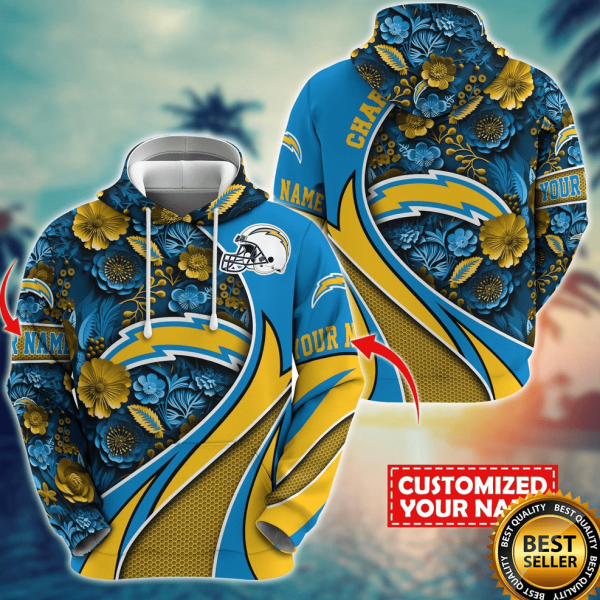 Personalized NFL Los Angeles Chargers Hoodie Flower 3D Hoodie, Los Angeles Football Fan Gift