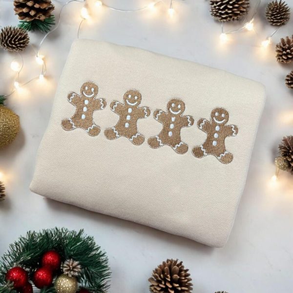 Gingerbread Men Embroidered Sweatshirt, Baking Crewneck with Embroidered Gingerbread Men, Traditional Christmas Crewneck