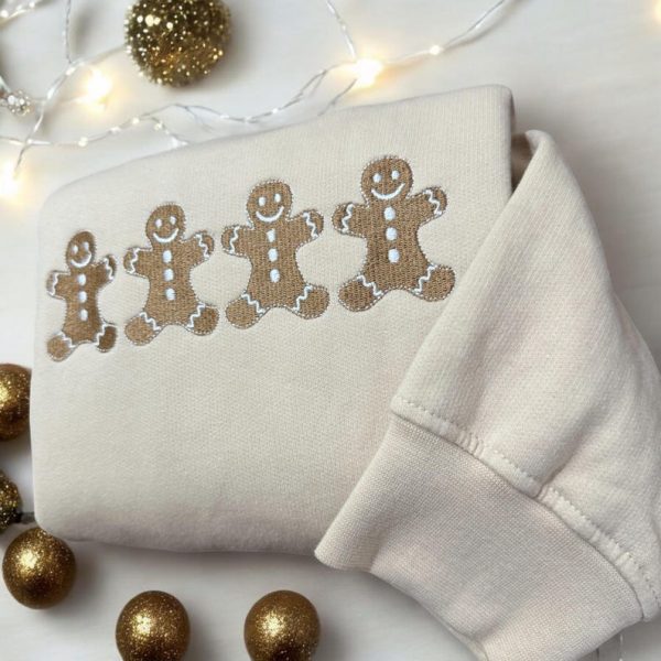 Gingerbread Men Embroidered Sweatshirt, Baking Crewneck with Embroidered Gingerbread Men, Traditional Christmas Crewneck