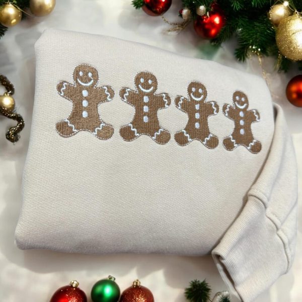 Gingerbread Men Embroidered Sweatshirt, Baking Crewneck with Embroidered Gingerbread Men, Traditional Christmas Crewneck