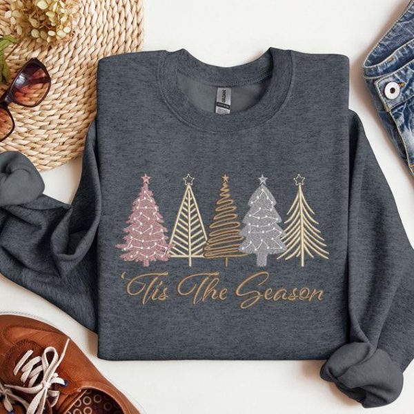 Embroidered Christmas Tree Sweatshirt, Embroidered Christmas Tree Shirt, Tis The Season Hoodie