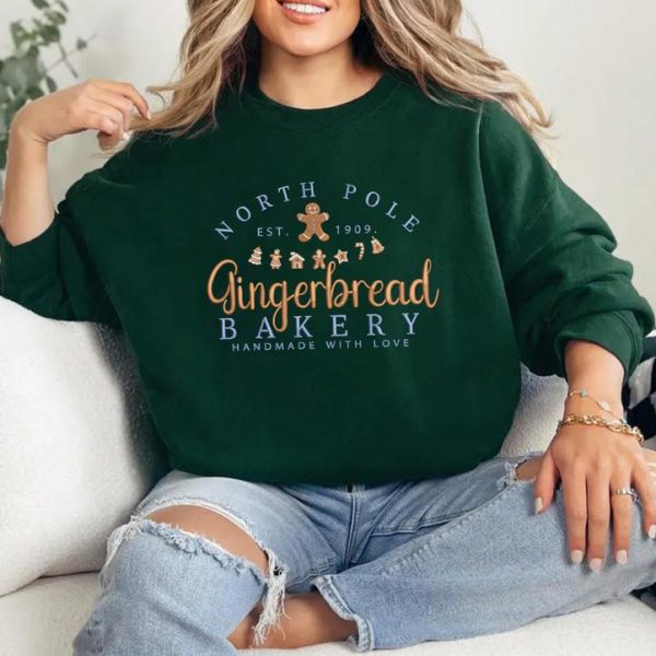 North Pole Gingerbread Bakery Handmade with Love Embroidered Christmas Holiday Sweatshirt