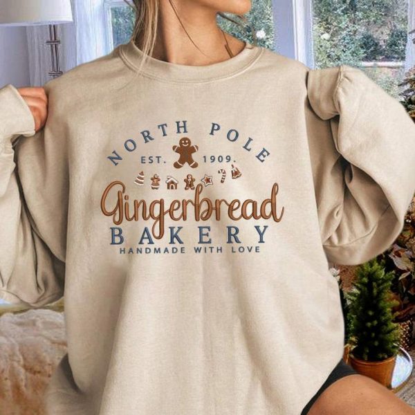 North Pole Gingerbread Bakery Handmade with Love Embroidered Christmas Holiday Sweatshirt