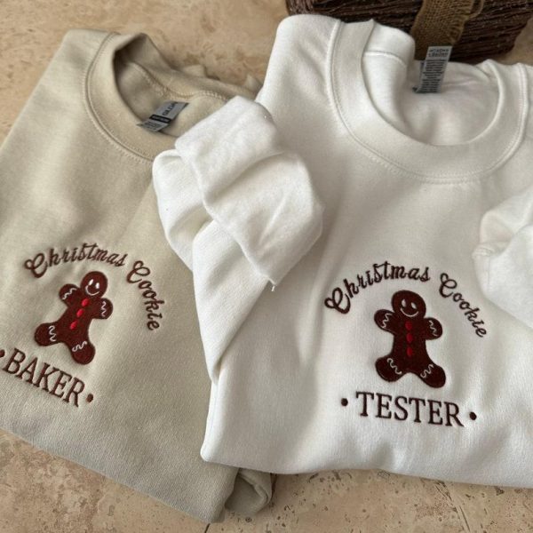 Christmas Couples Embroidered Sweatshirt, Christmas Cookie Tester Embroidered Sweater, Christmas Cookie Baker Embroidered Sweater