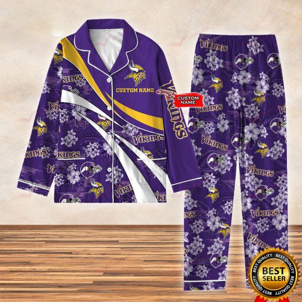 Personalized NFL Minnesota Vikings Football Custom Name Satin Pajamas