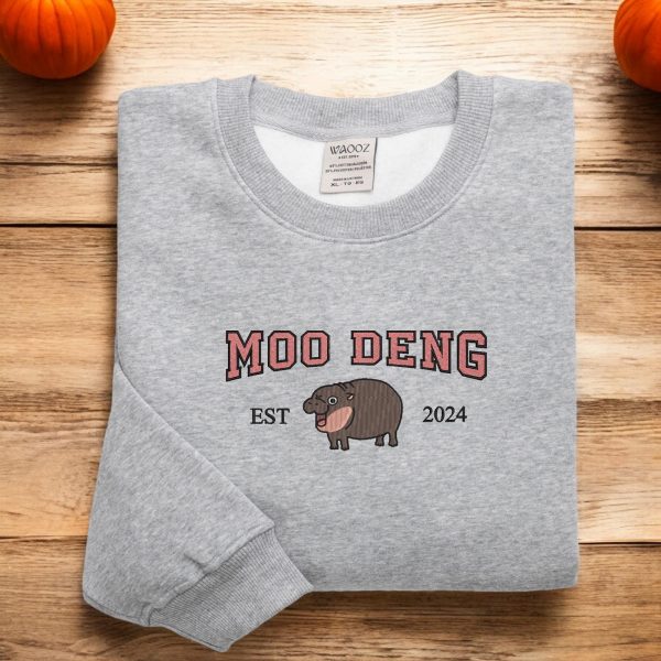 Funny Baby Pygmy Hippo Moo Deng 2024 Embroidered Sweatshirts, T-Shirts, Hoodies