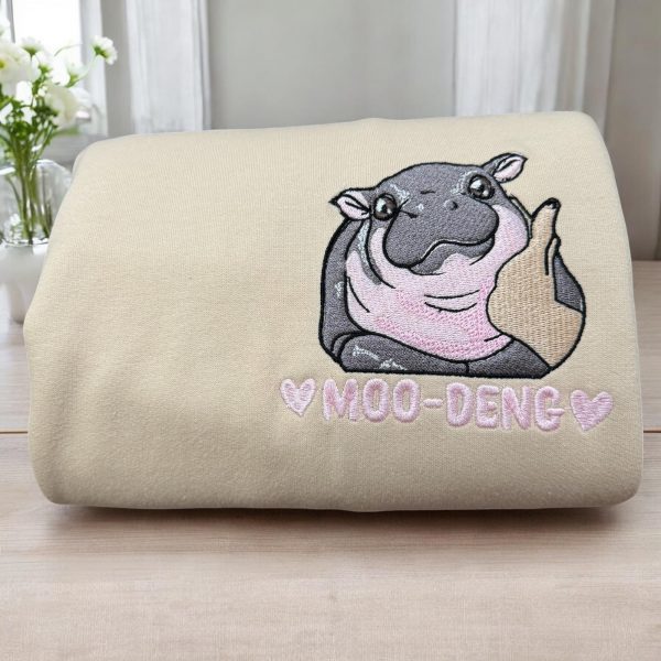 Funny Baby Pygmy Hippo Moo Deng Embroidered Sweatshirts, T-Shirts, Hoodies