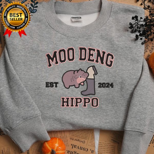 Funny Baby Pygmy Moo Deng Hippo 2024 Embroidered Sweatshirts, T-Shirts, Hoodies