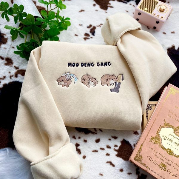 Funny Baby Pygmy Hippo Moo Deng Gang Embroidered Sweatshirts, T-Shirts, Hoodies