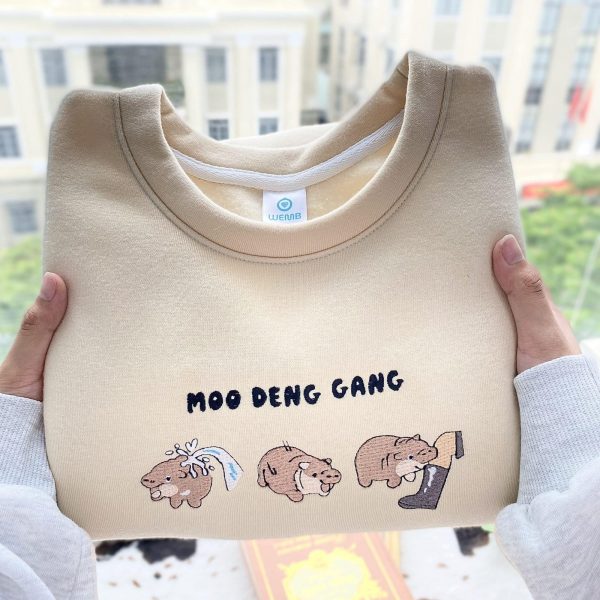 Funny Baby Pygmy Hippo Moo Deng Gang Embroidered Sweatshirts, T-Shirts, Hoodies