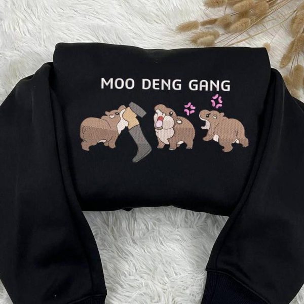 Funny Baby Pygmy Hippo Moo Deng Gang Embroidered Sweatshirts, T-Shirts, Hoodies