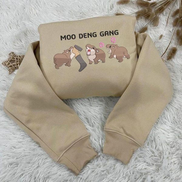 Funny Baby Pygmy Hippo Moo Deng Gang Embroidered Sweatshirts, T-Shirts, Hoodies