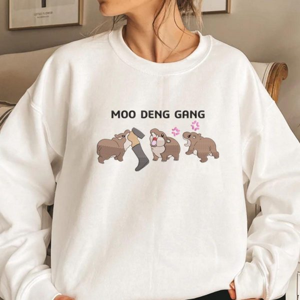 Funny Baby Pygmy Hippo Moo Deng Gang Embroidered Sweatshirts, T-Shirts, Hoodies