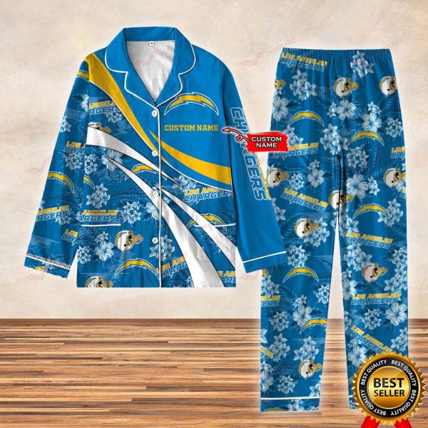 Personalized NFL Los Angeles Chargers Football Custom Name Satin Pajamas