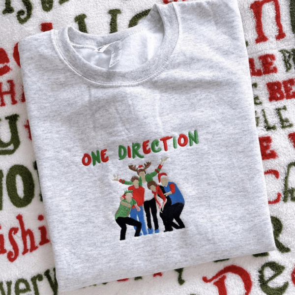 O.ne D.irection Embroidered Sweatshirt, Christmas Band Embroidery Music Lover Crewneck