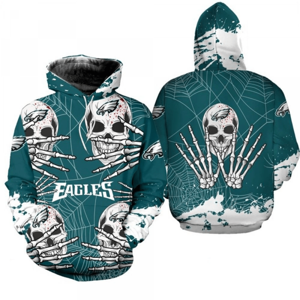 Philadelphia Eagles 3d Hoodie, NFL Football 3d Sweatshirt Halloween Skull