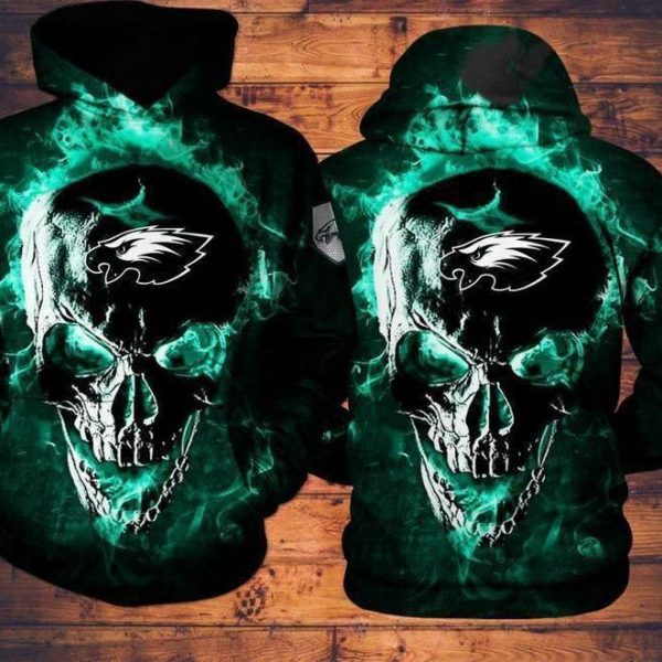 Philadelphia Skull Football 3D Hoodie, Eagles Football 3D Fan Gift