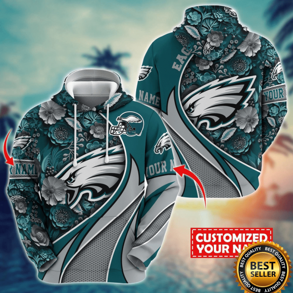 Personalized NFL Philadelphia Eagles Hoodie Flower 3D Hoodie, Philadelphia Football Fan Gift