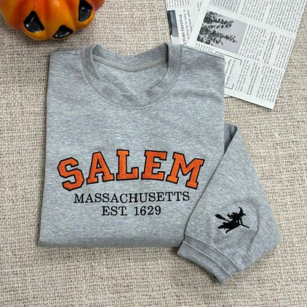 Salem Massachusetts Embroidered Sweatshirt Hoodie, Hocus Pocus Halloween Spooky Crewneck Sweatshirt, Halloween Gift for him