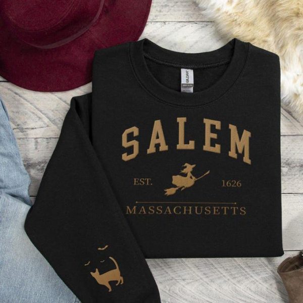 Embroidered Salem Massachusetts Halloween Sweatshirt, Salem Witches Embroidery Shirt