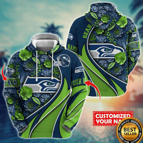 Personalized NFL Seattle Seahawks Hoodie Flower 3D Hoodie, Seattle Football Fan Gift