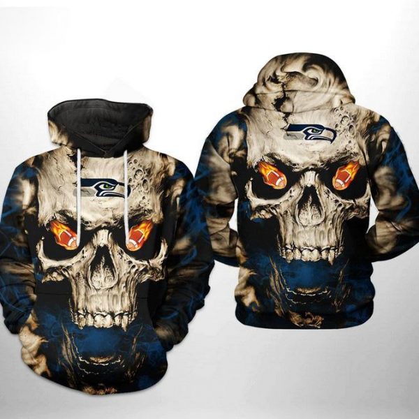 Seattle Seahawks NFL Skull Team 3D Hoodie, Seahawks NFL Football Fan 3D Gift