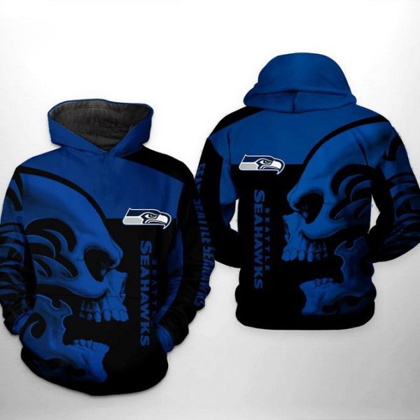 Seattle Seahawks NFL Skull 3D Hoodie, Seahawks Football Fan 3D Gift