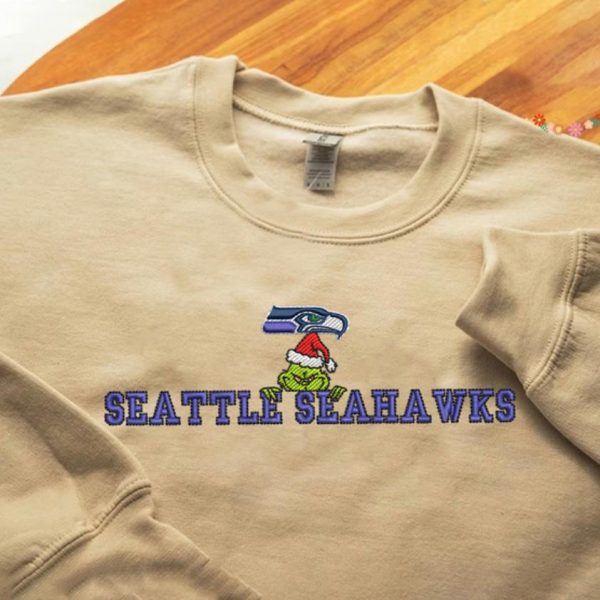 Grinch Christmas NFL Seattle Seahawks Football Embroidered Sweatshirts, T-Shirts, Hoodies