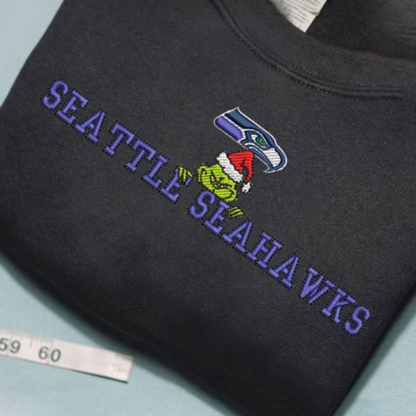 Grinch Christmas NFL Seattle Seahawks Football Embroidered Sweatshirts, T-Shirts, Hoodies