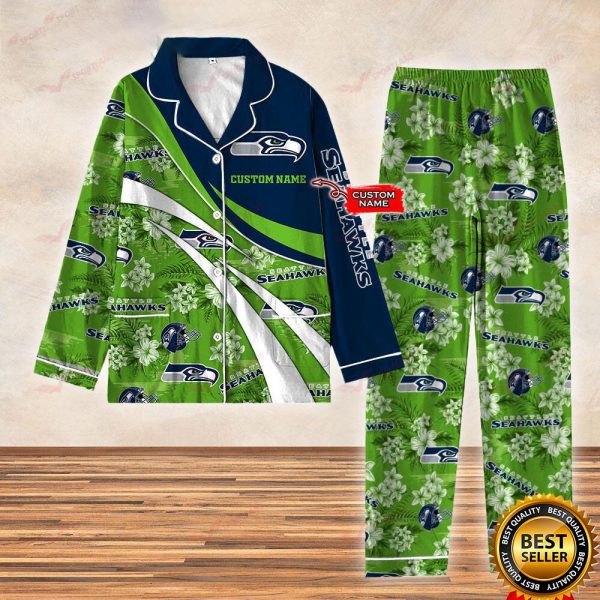 Personalized NFL Seattle Seahawks Football Custom Name Christmas Satin Pajamas