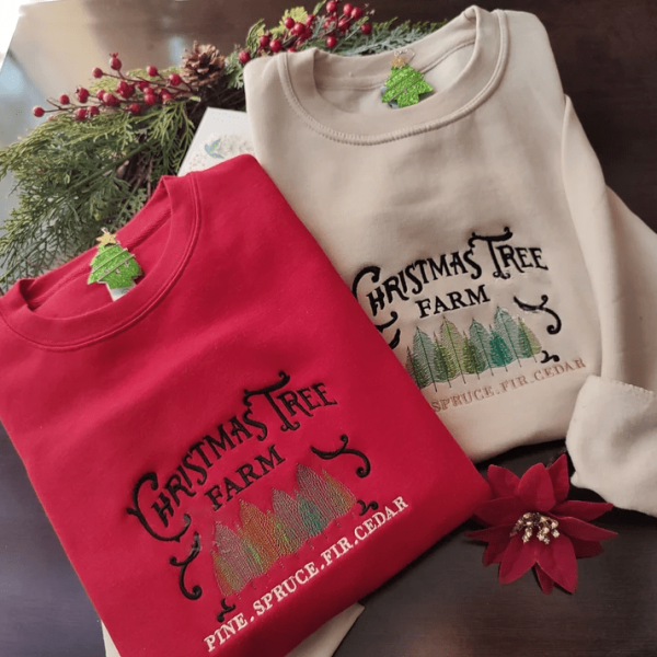 Christmas Tree Farm Embroidered Sweatshirt, Christmas Embroidered Hoodie