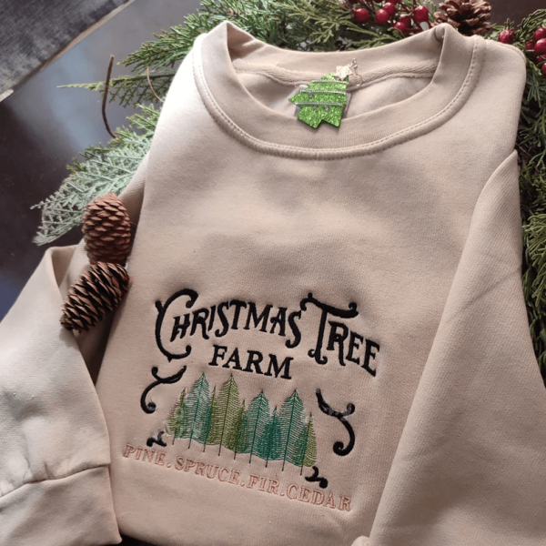 Christmas Tree Farm Embroidered Sweatshirt, Christmas Embroidered Hoodie