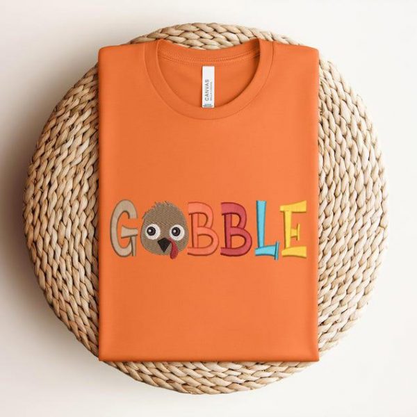 Embroidered Gobble Sweatshirt, Thanksgiving Fall Sweatshirt, Thanksgiving Turkey Tshirt, Turkey Embroidered Hoodie