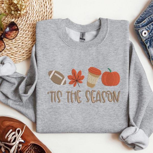 Embroidered Fall Sweatshirt, Fall Season Shirt, Fall Football Sweatshirt, Embroidered Tis the Season Hoodie