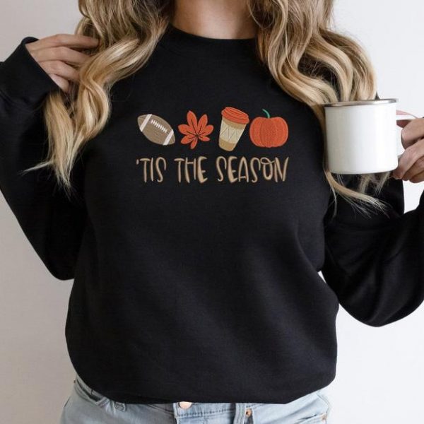 Embroidered Fall Sweatshirt, Fall Season Shirt, Fall Football Sweatshirt, Embroidered Tis the Season Hoodie